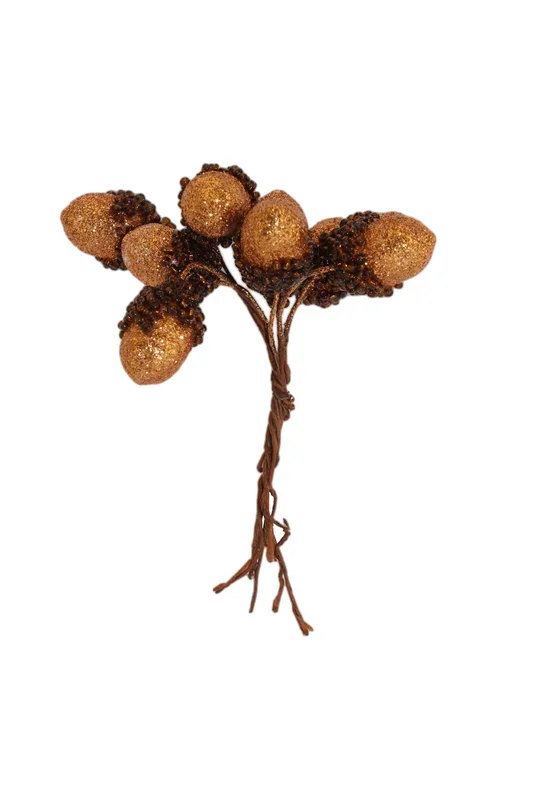 Gisela Graham – Copper Glitter Acorn Pick Bunch – 11cm