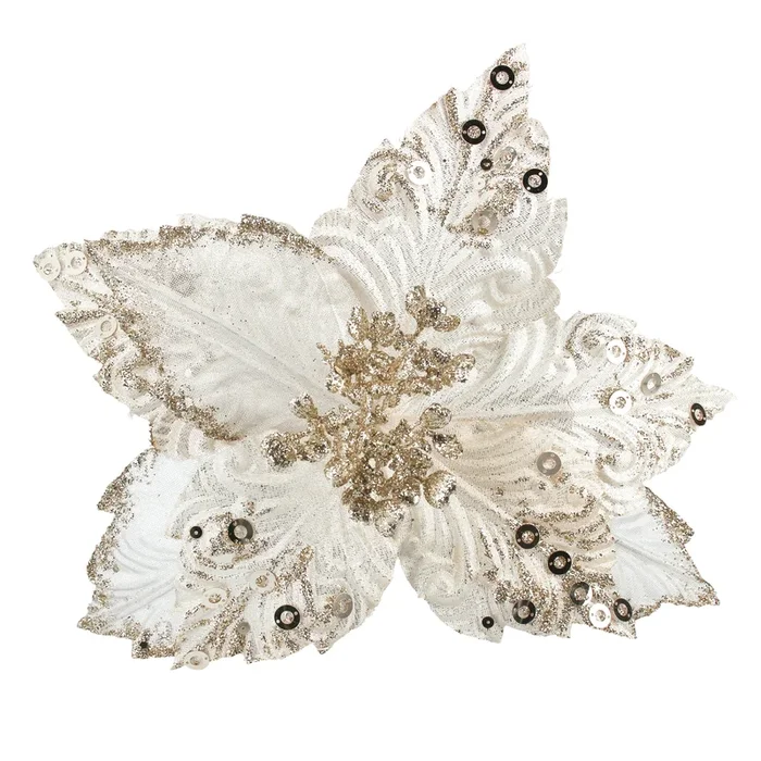 Gisela Graham – Cream Champagne Gold Fabric Poinsettia Pick – 26cm