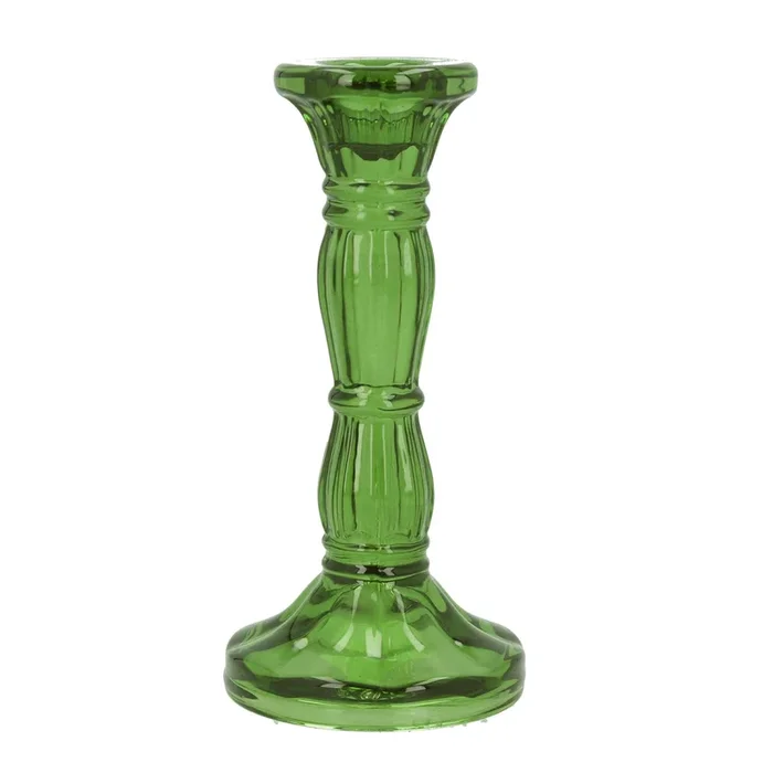 Gisela Graham – Glass Green Moulded Candlestick Holder Large