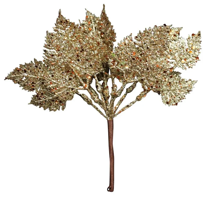 Gisela Graham – Gold Glitter Leaf Pick Bunch – 17cm