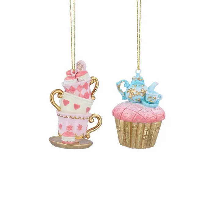 Gisela Graham – Resin Tea and Cake Christmas Tree Decoration / Bauble