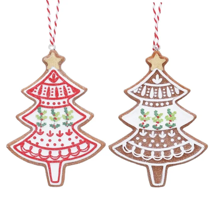 Gisela Graham Resin Iced Gingerbread Tree with Holly Decoration