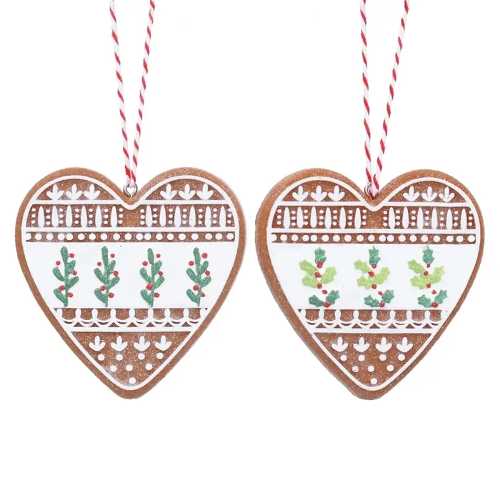 Gisela Graham Resin Iced Gingerbread White Heart with Holly Decoration
