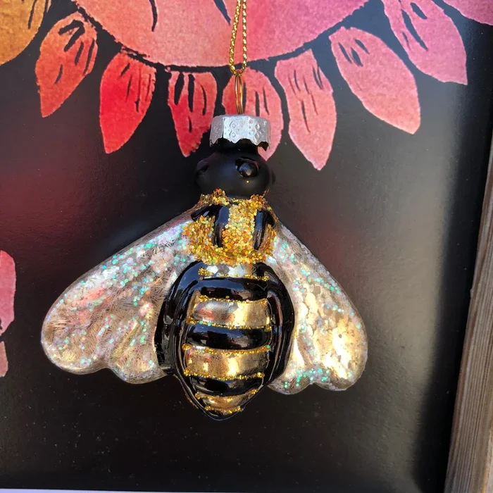 Glass Bee ornament, 3in