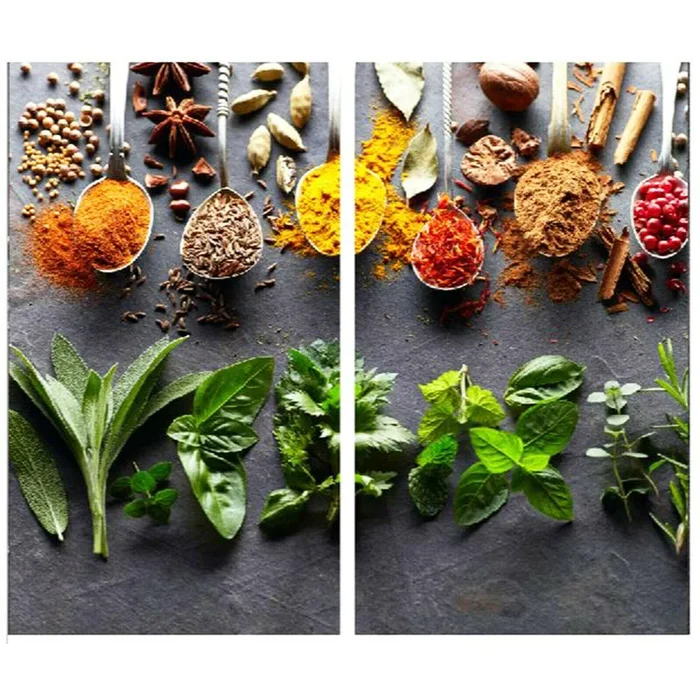 Glass Cutting Boards with Spoon & Herbs Design