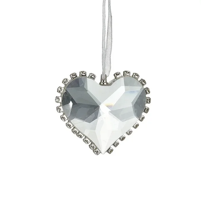 Glass Heart Bauble with Diamond Edge Effect