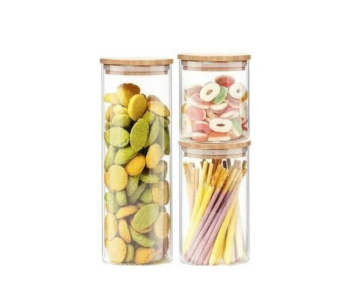 Glass Storage Jars with Bamboo Lids – 3-Piece Set, 1800ml, 1000ml, 500ml