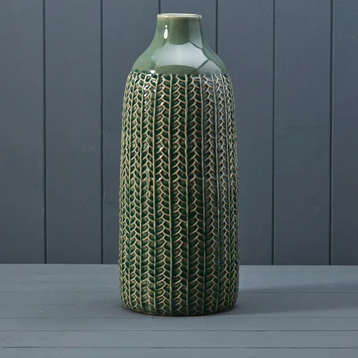 Green Textured Ceramic Vase – 37.5cm