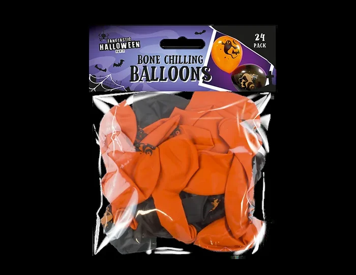 Halloween Orange & Black Balloons – Pack of 24