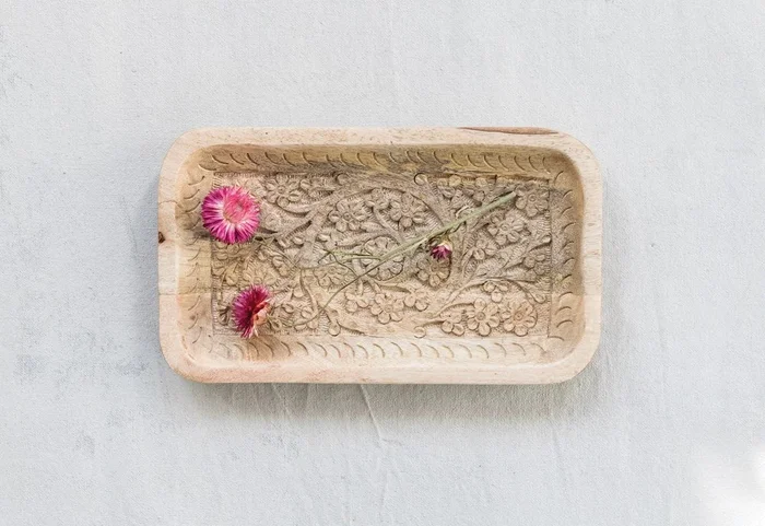 Hand-Carved Mango Wood Tray 10″L x 6″W