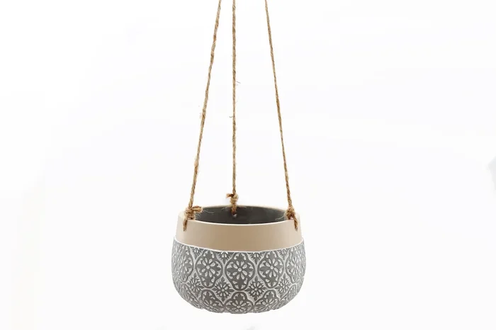 Hanging Embossed Grey Pattern House Plant Pot Planter – 15cm