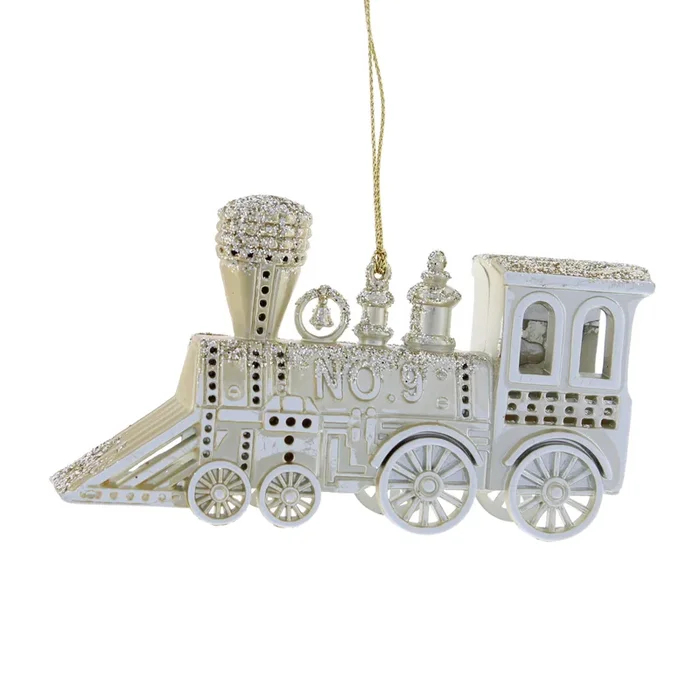 Hanging Matt Gold and White Glitter Acrylic Train – 12cm