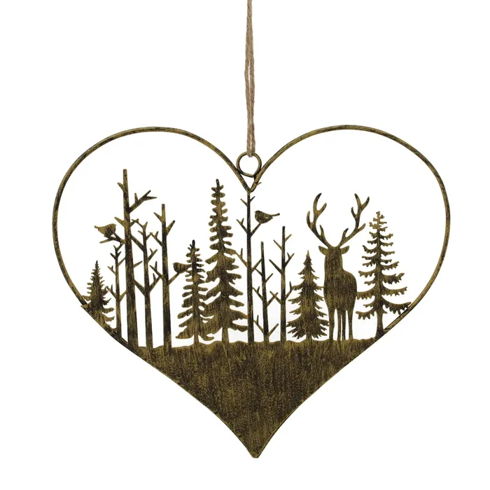 Hanging Metal Antique Bronze Heart-Reindeer – 19cm