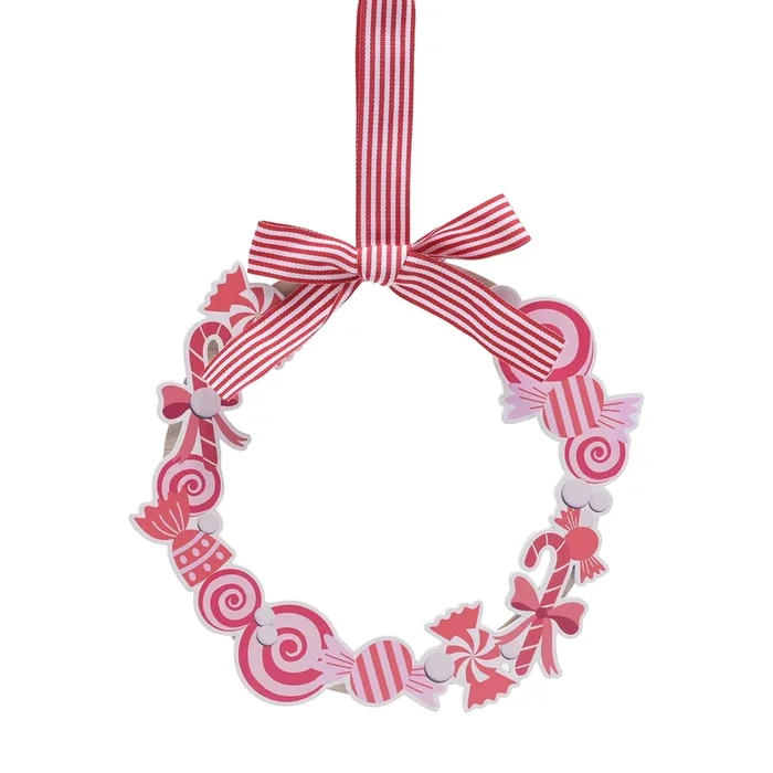 Hanging Wooden Round Candy Cane Christmas Wreath
