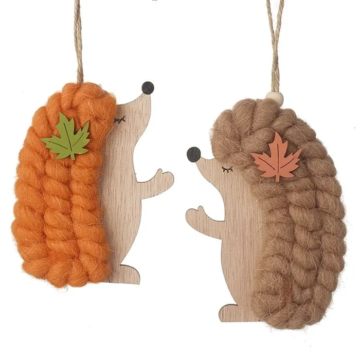 Hanging Wooden Wooly Hedgehog Orange or Brown