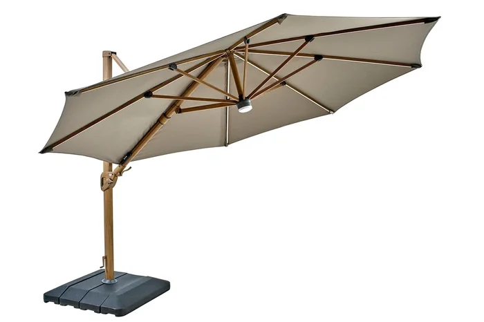 Hartman – Seychelles 3.5m Round Havana Cantilever Parasol with Solar LED Lights & Bluetooth Speaker Including Base