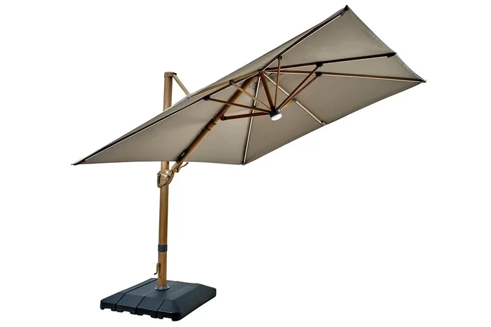 Hartman – Seychelles 3m Square Havana Cantilever Parasol with Solar LED Lights & Bluetooth Speaker including base