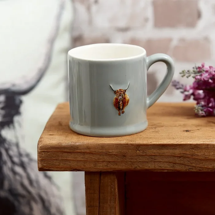 Highland Cow Pale Green Embossed Stoneware Mug