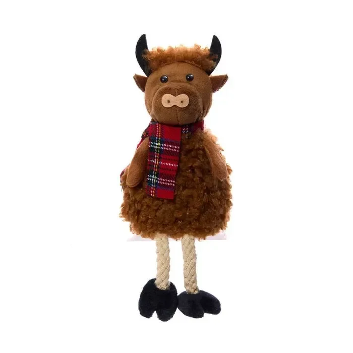 Highland Cow With Tartan Scarf Shelf Sitter