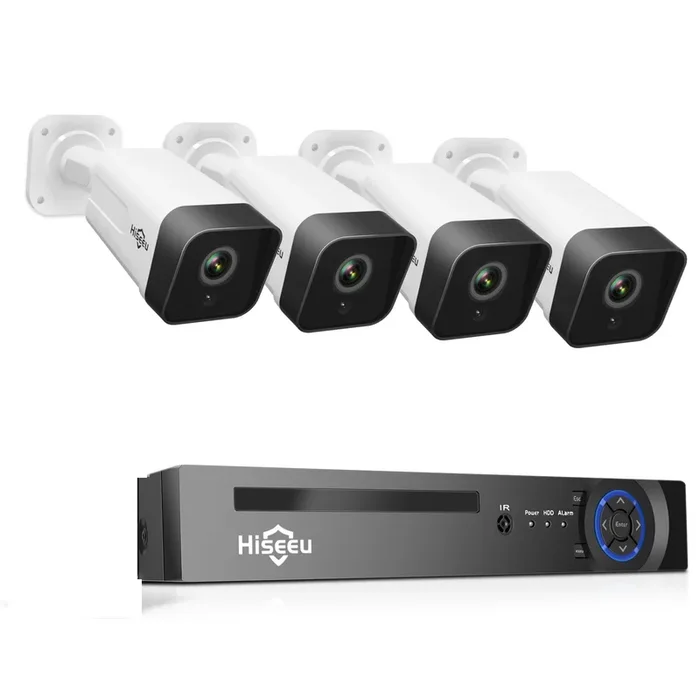 Hiseeu 8CH 5MP NVR Camera System – 4Pcs POE H.265+ IP Security Cameras, Audio, Night Vision 10m, IP66 Waterproof, Onvif – Ideal for Home and Business Security