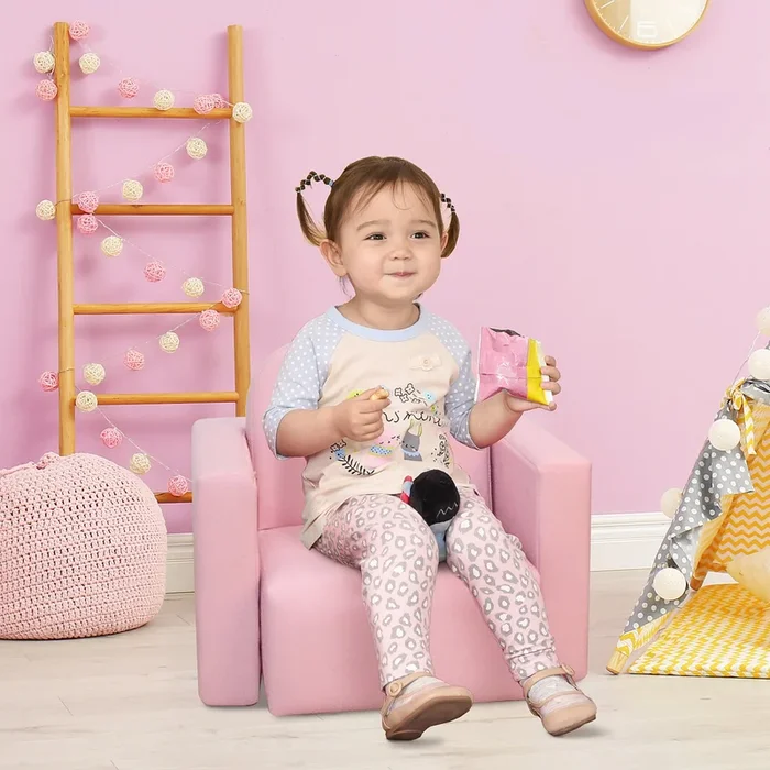 HOMCOM 2 In 1 Toddler Sofa Chair, 48 x 44 x 41 cm, for Game Relax Playroom, Pink
