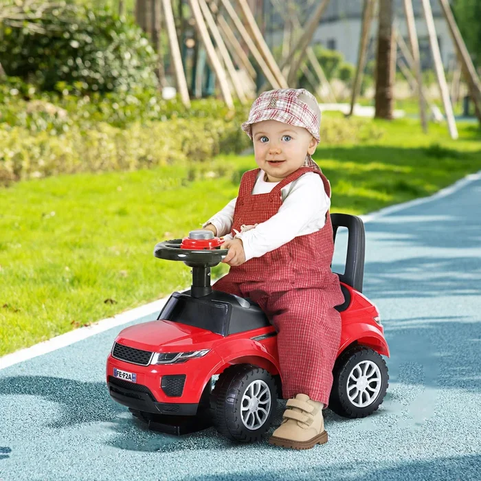 HOMCOM 3-in-1 Ride On Car Foot To Floor Slider Toddler with Horn Steering Wheel NO POWER Manual Under Seat Storage Safe Design Red