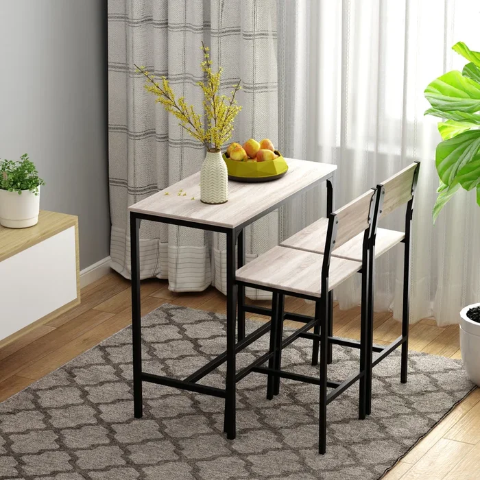 HOMCOM 3 Pcs Table Stool Set Industrial Design with Metal Frame Oak Tone MDF Panels Minimal Compact Beautiful