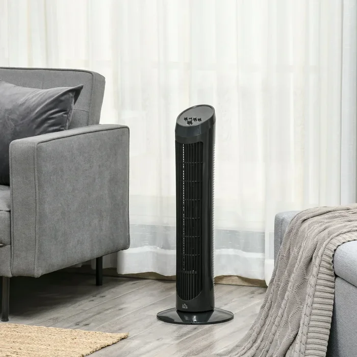 HOMCOM 30″ Oscillating Tower Fan 3 Speed Mode Ultra Slim Indoor Air Refresher Cooling Machine Noise Reduction – Black