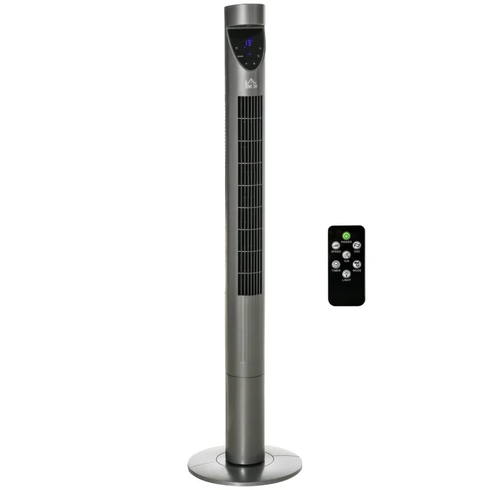 HOMCOM 46″ Tower Fan Cooling with Ionizer, Air Filter, Oscillating, 3 Speed, 12h Timer, Remote Controller, for Bedroom, Grey