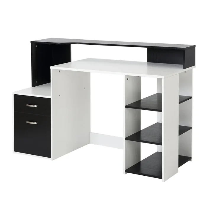 HOMCOM Computer Desk PC Table Modern Home Office Writing Workstation Furniture Printer Shelf Rack with Storage Drawer & Shelves (Black and white)