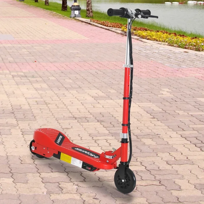 HOMCOM Kids Folding Electric Bike Children E Scooter Ride on Toy 2x12V Recharge Battery 120W Adjustable Height PU Wheels Suitable for 7 – 14 yrs Red