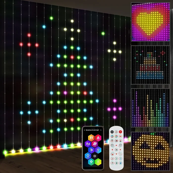 HOMCOM LED Curtain Lights, Smart Curtain Fairy Lights Plug In, Colour Changing Wall Lights with Remote, Dynamic DIY Hanging Window String Lights for Bedroom Living Room Decor, 3×3(m), 400 RGBIC LED
