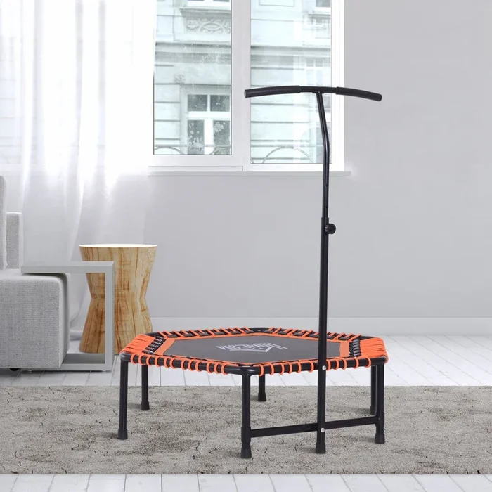 HOMCOM Mini Trampoline Hexagon Exercise Bungee Rebounder Jumper with Adjustable Handle Bar