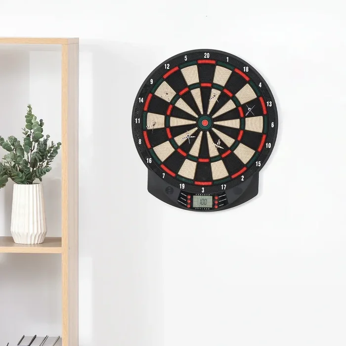 HOMCOM Plastic Electronic Dartboard with 6 Darts Black