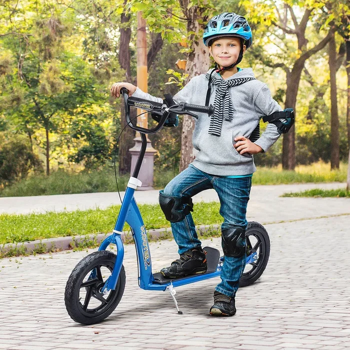 HOMCOM Teen Push Scooter Kids Children Stunt Scooter Bike Bicycle Ride On 12″ EVA Tyres, Blue