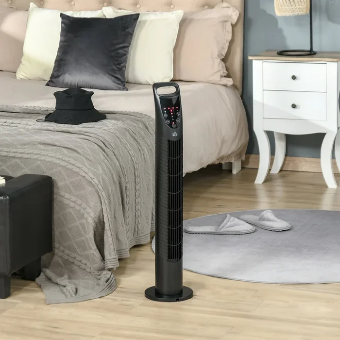 HOMCOM Tower Fan Oscillating 3 Speeds 3 Winds 40W with Remote Control Timer Moving Head Quiet Operation Home Office Bedroom Black – 78.5H cm