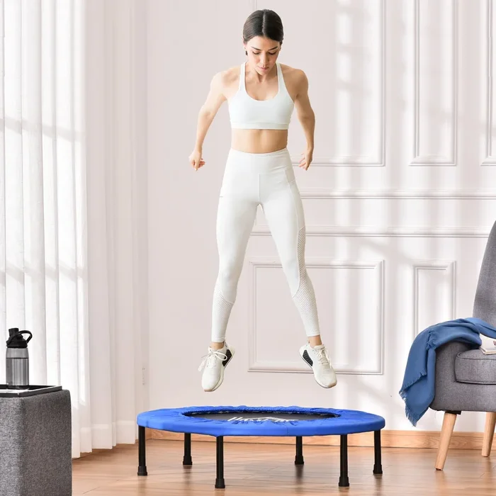 HOMCOM Trampoline Aerobic Rebounder Indoor Outdoor Fitness Round Jumper 91cm, Compact, with Sponge Edge, Blue