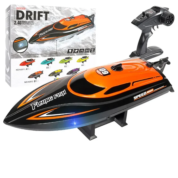 HXJRC HJ812 – 2.4G 4CH High-Speed RC Boat with LED Lights, Waterproof 25km/h Electric Racing Speedboat – Perfect for Lakes, Pools, and Remote Control Toy Enthusiasts