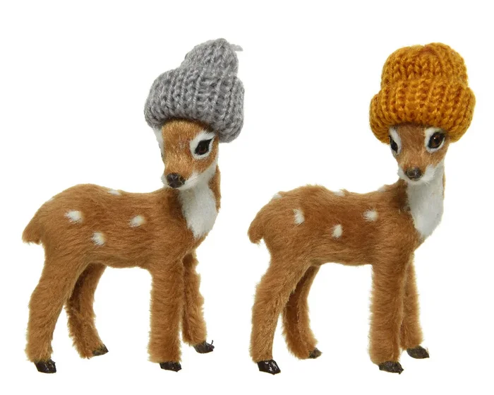 Individual Christmas Deer with Knitted Wooly Hat Ornament