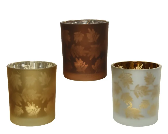 Individual Woodland Leaf Etched Glass Tealight Holder