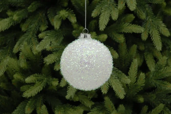 Iridescent Tinsel Glass Bauble – 9cm
