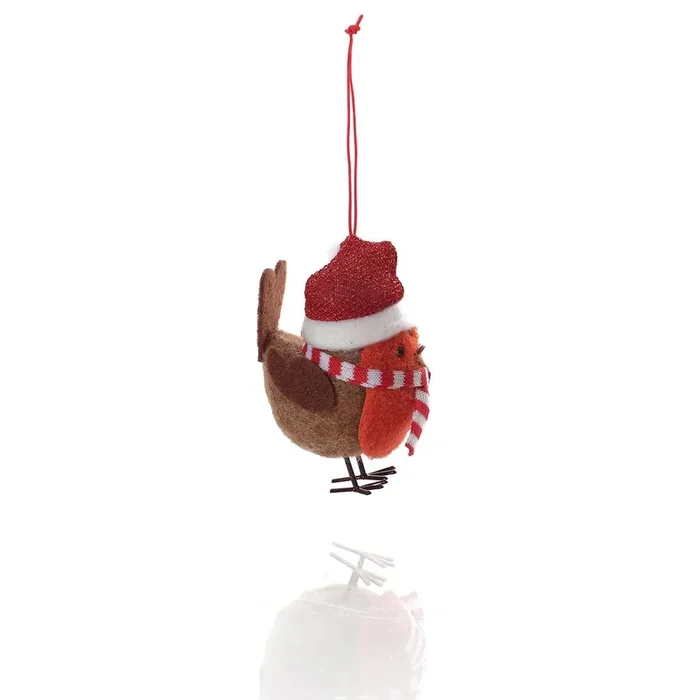 Jingle And Joy Fabric Robin With Hat, Scarf And Feet Hanger