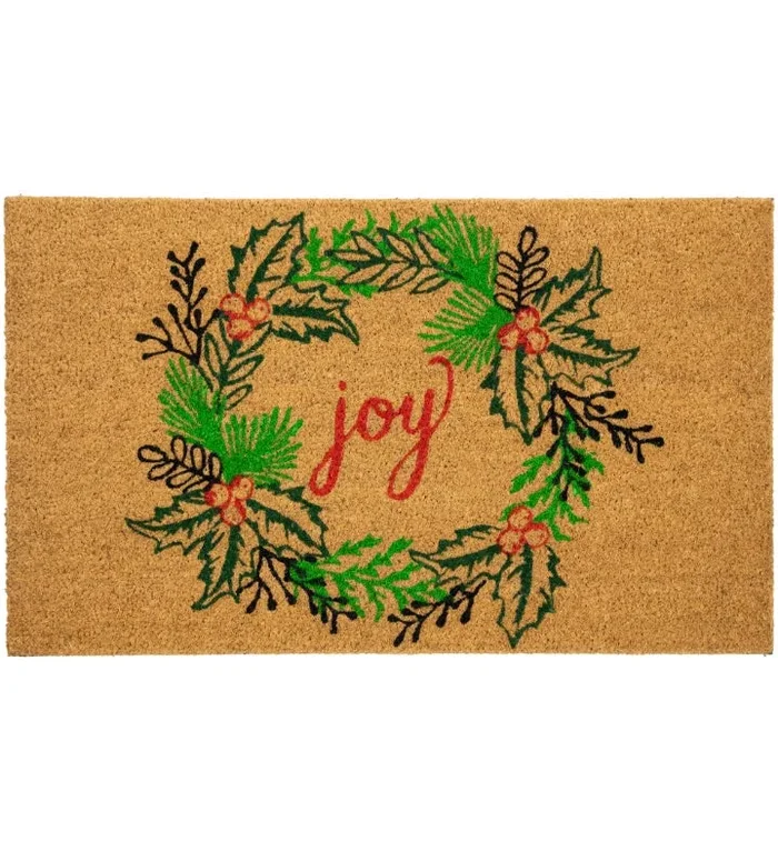 “Joy” Christmas Wreath Outdoor Doormat