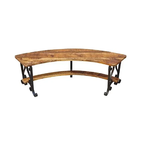 Kadai Curved Wrought Iron and Wood Bench