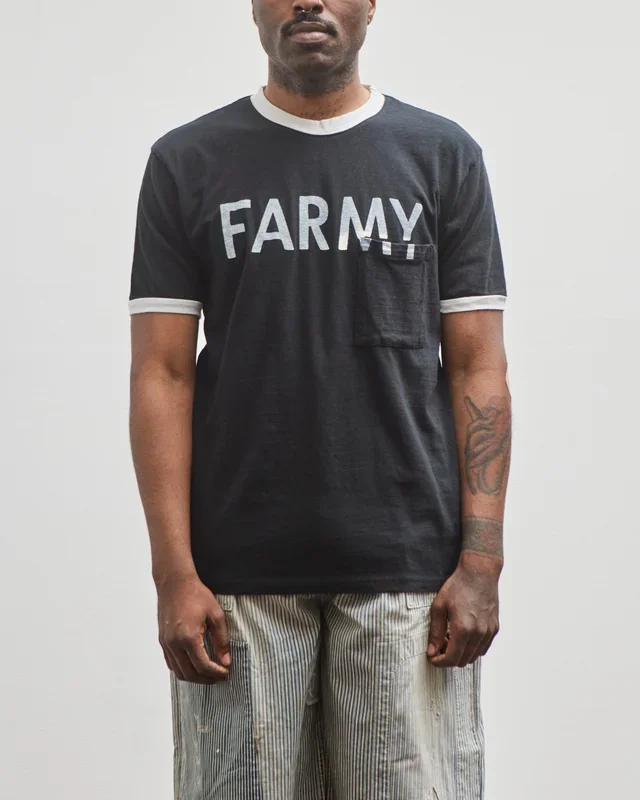 Kapital Unisex 18.5 Jersey RINGER Pocket T (FARMY), Black