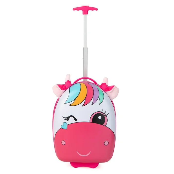Kids Travel Gear – 16 Inch Light-Up Wheel Luggage with Telescopic Handle, Pink Horse Design – Ideal for Little Adventurers