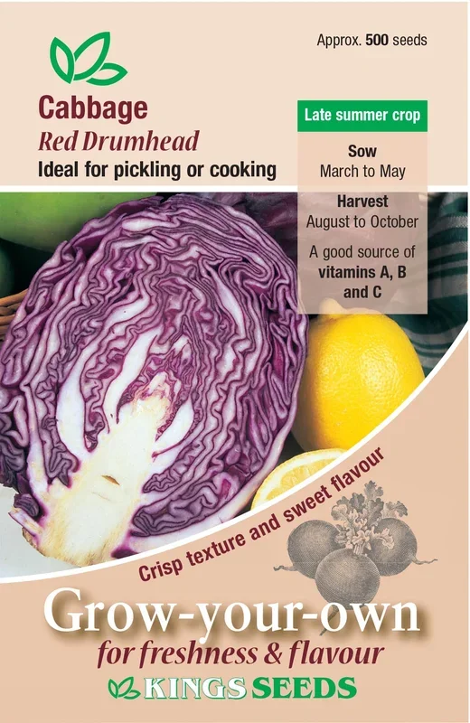 Kings Seeds Cabbage Red Drumhead F1 RHS AGM Seeds