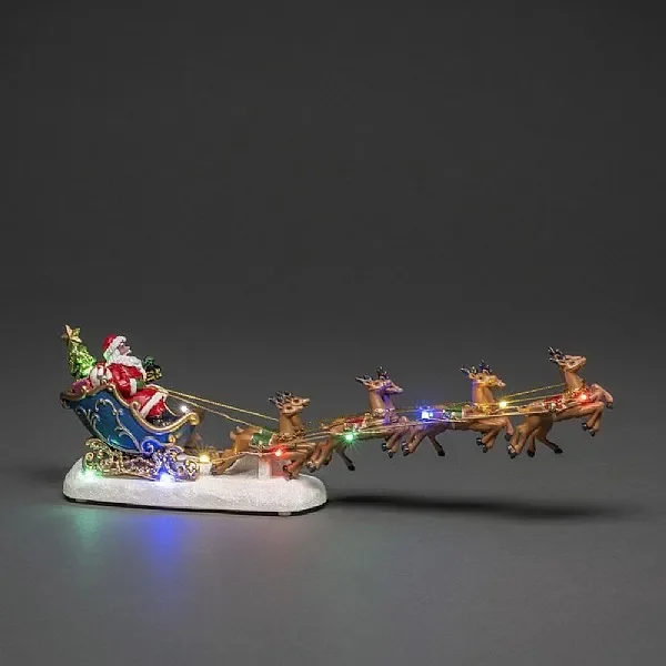 Konstsmide Fibre Optic Santa in Sleigh with Reindeer (Battery Operated)
