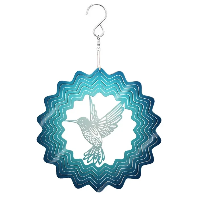 Large Blue Hummingbird Stainless Steel Hanging Wind Spinner