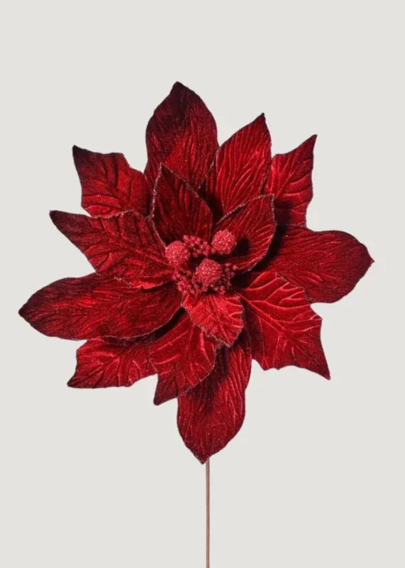Large Glittered Burgundy Artificial Christmas Poinsettia Flower – 19″ Wide